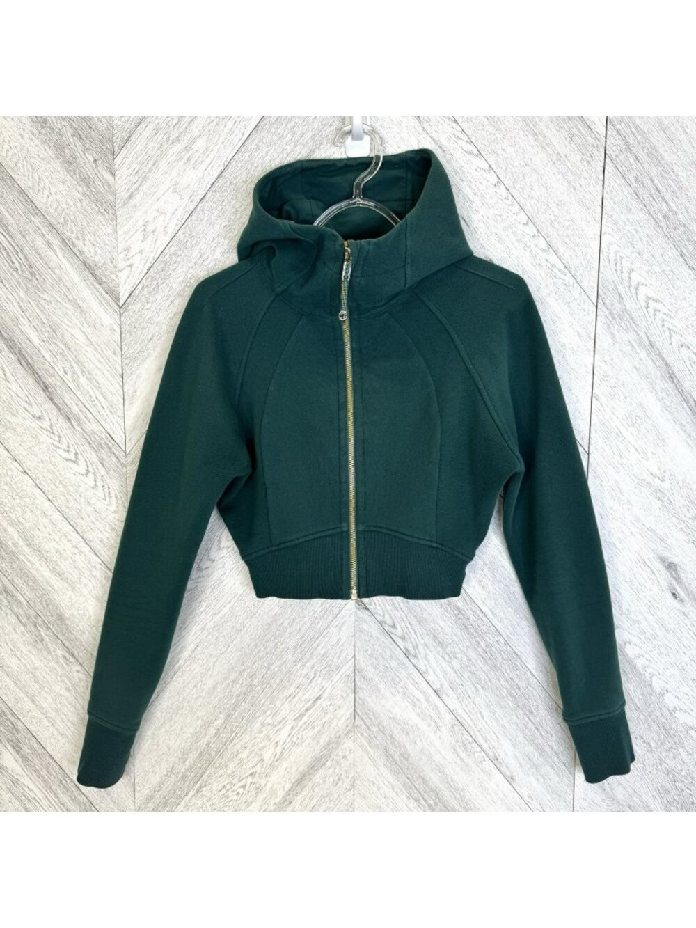 Lululemon Scuba Full-Zip Cropped Hoodie Storm Teal Green Gold Zipper Size 6